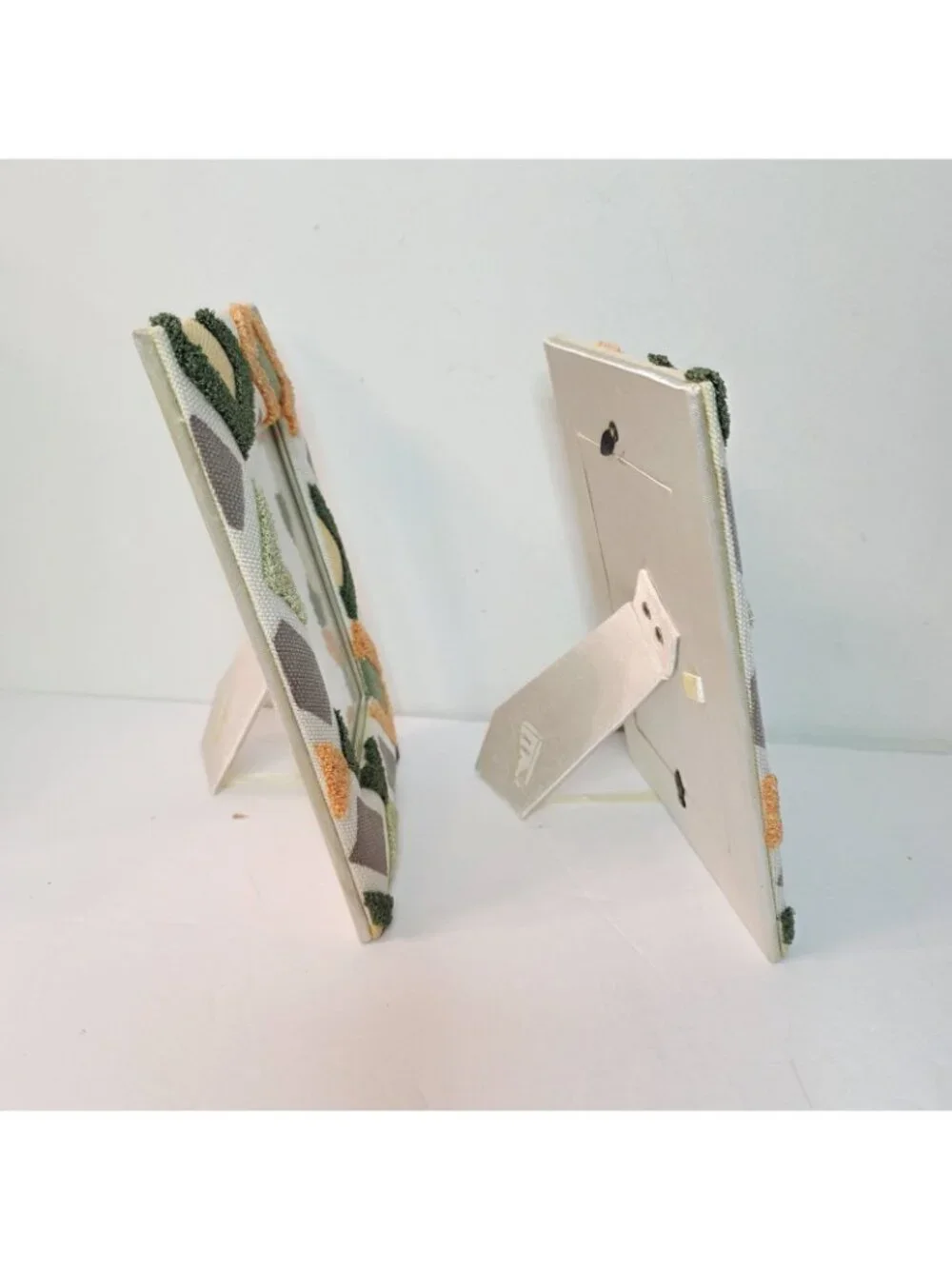 2 Fabric Textured Geometric Design Freestanding Photo Picture Fame Green Brown